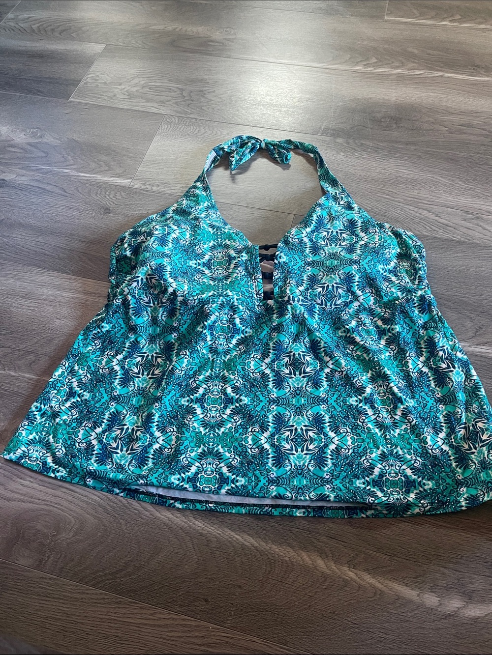 Ava & Viv Teal and Navy Patterned Halter Bikini Top